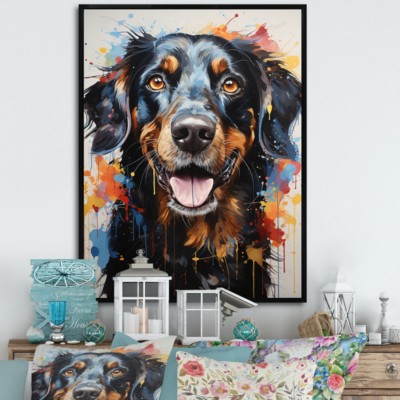 Dachshund Delight IV sur toile, H 20 po x l 12 po x P 1 po, Cadre flottant noir