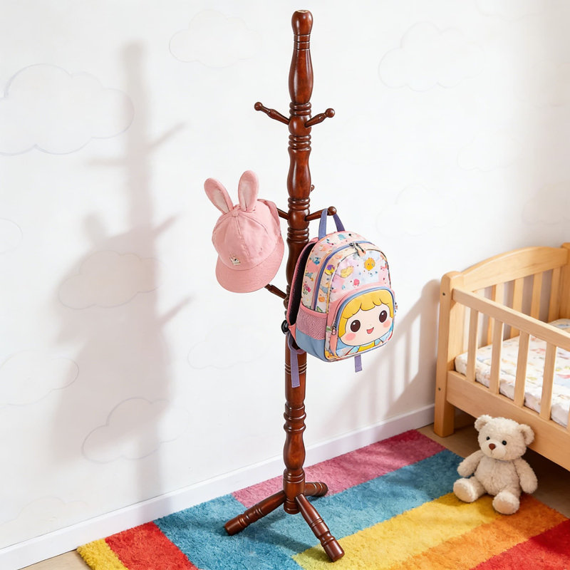 Freestanding Wood Coat Rack With 9 Hooks, Adjustable Height And Sturdy Tripod Base, Easy Assembly Hall Tree For Entryway, Hallway, Office Or Bedroom