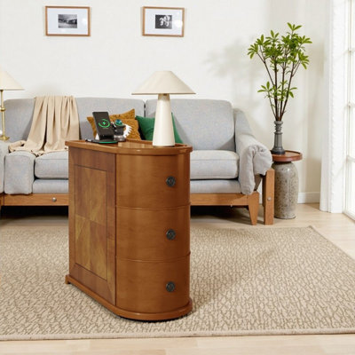 Table de bout en bois d'hévéa avec station de charge et tiroirs, table d'appoint de canapé 23,6 x 10,6 x 23,6 po, sans assemblage