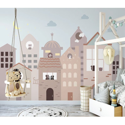 Houses Sky Wall Mural Kids Room Wallpaper