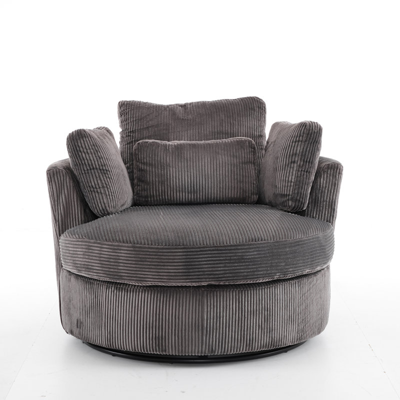 41"W Crescent Upholstered Velvet Swivel Accent Chair, Gray