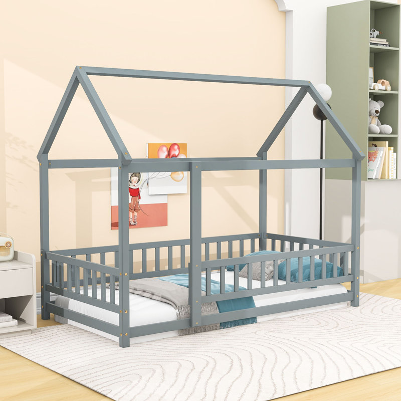 Lit plateforme avec clôture Killen, gris, Simple