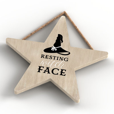 Resting Witch Face Wooden Star Plaque