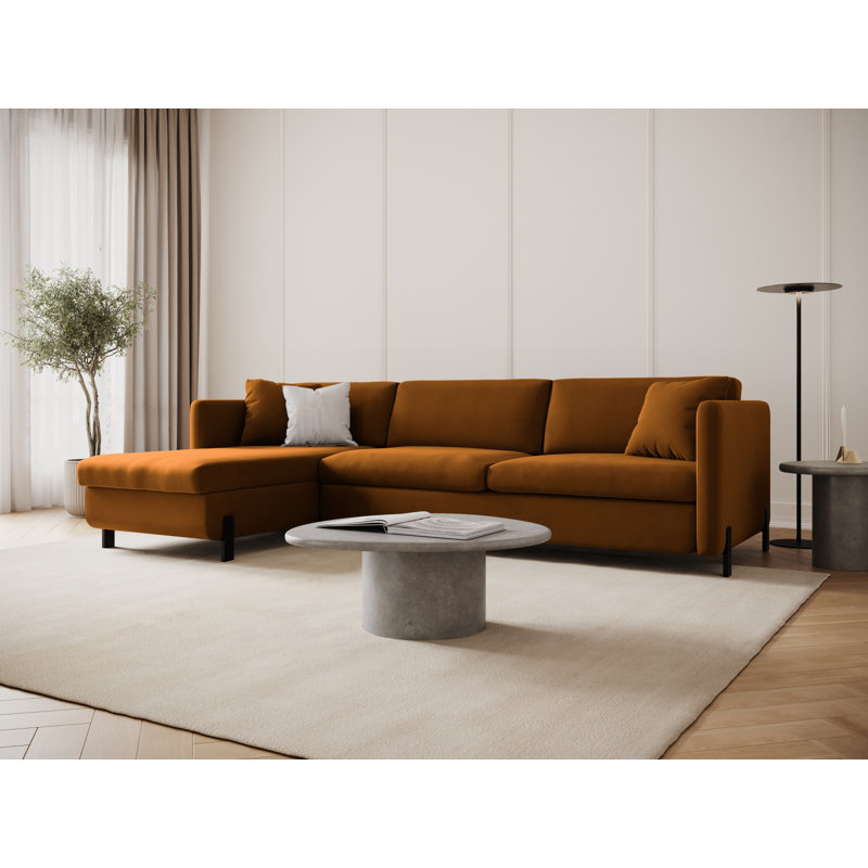 Bejna 3 Seater Velvet Sofa Bed, Left Hand Facing, Brown, 80cm H x 170cm W x 280cm D