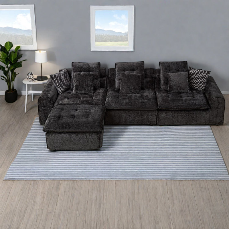 Canapé d'angle profond surdimensionné, canapé moderne en boucle noire pour la maison, Noir