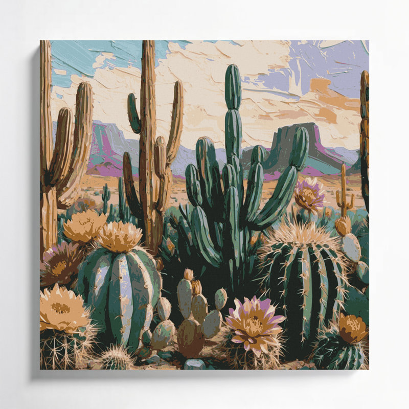Art mural sur toile gris à motif de cactus du sud-ouest 204, H 12 po x l 12 po