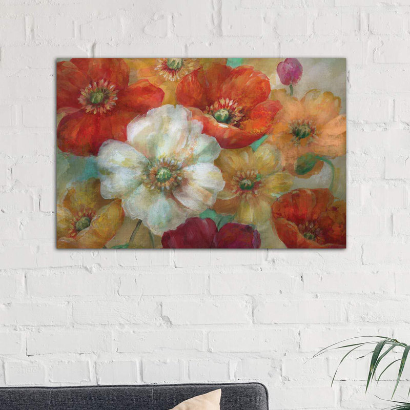 « poppycentric » par nan-reproduction d’art, H 18 po x l 26 po x P 1,5 po, Toile tendue