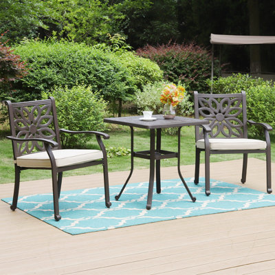 Angelleigh 2 - Person Patio Dining Set with Square Table , Cushions Included