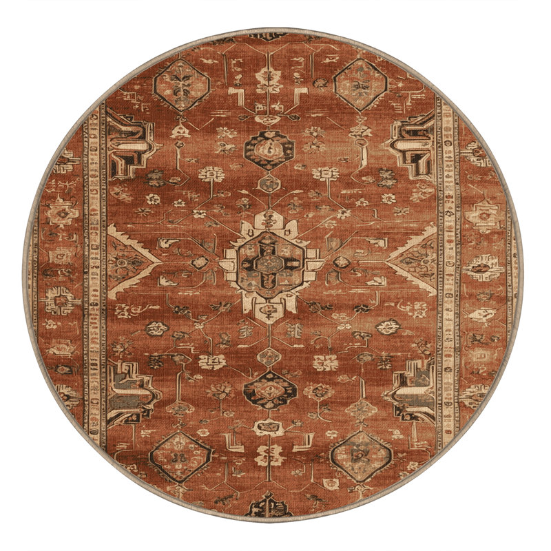 Tapis brun turc lavable à la machine, Rond 4 pi