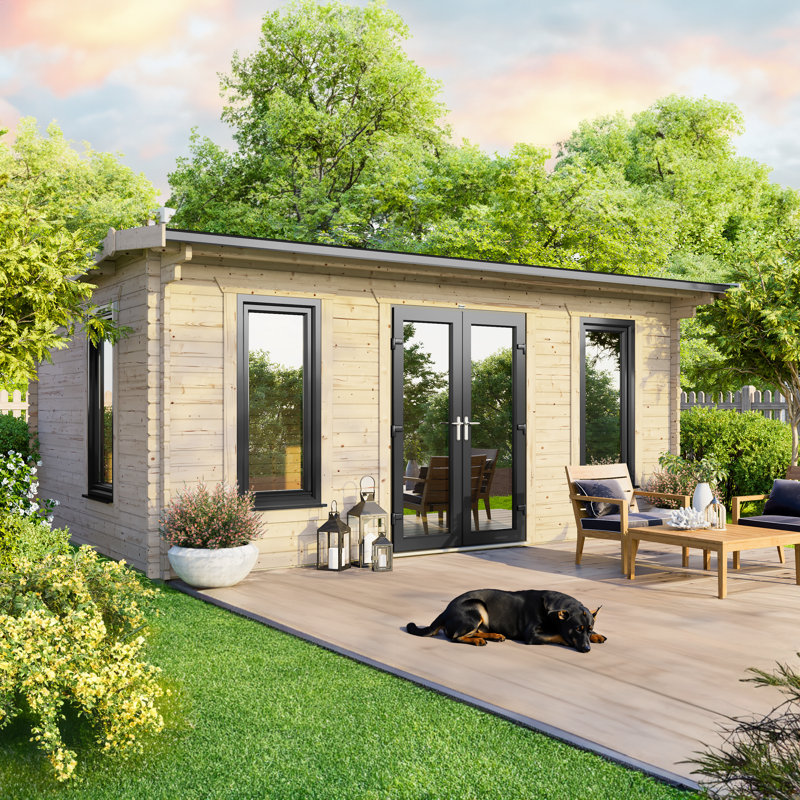 Powersheds 18 x 10ft Apex Log Cabin, Doors to the Left - 44mm