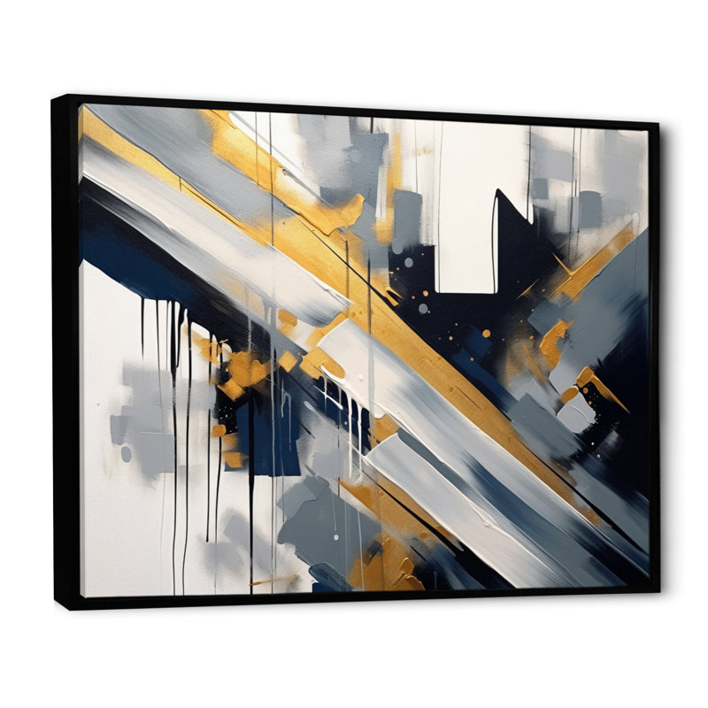 Noir et doré profondeur II, Cadre flottant noir, H 24 po x l 32 po x P 1 po