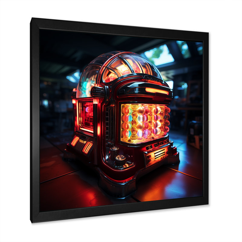 Red Soundtrack Symphony Jukebox Melody - Jukeboxes, art mural, H 16 po x l 16 po x P 1 po, Cadre simple noir