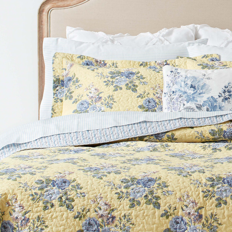 Linley Twin Blue and Yellow Cotton Reversible Quilt Set