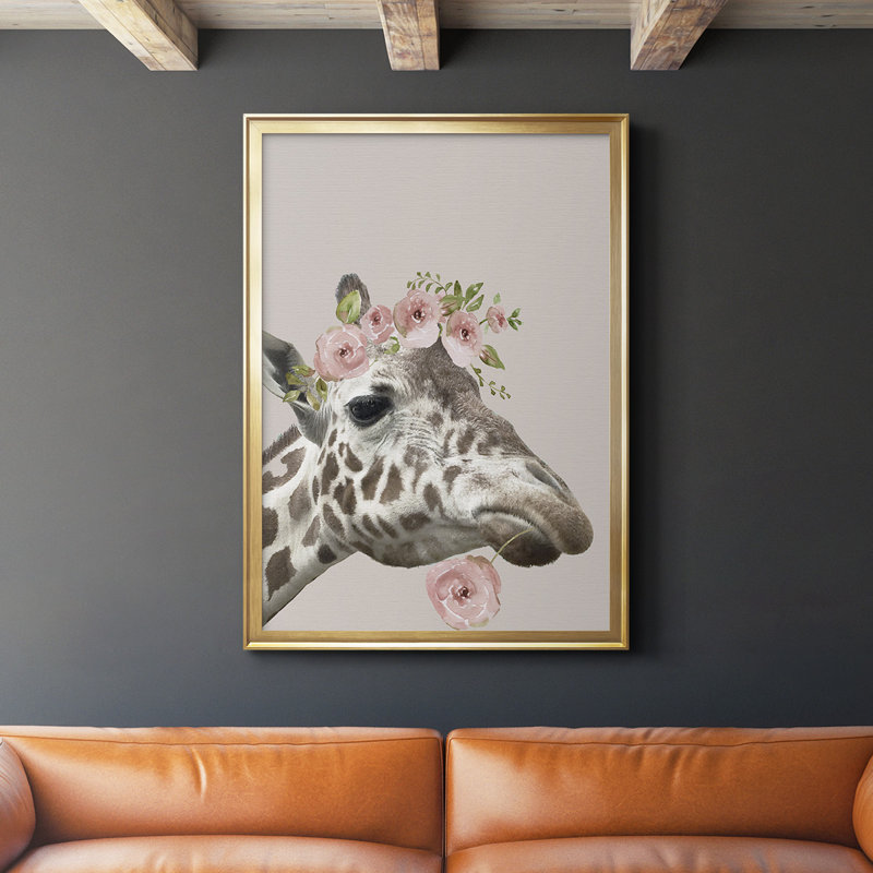 Dereck Peek A Boo Giraffe II, reproduction d'art encadrée, H 24,5 po x l 18,5 po x P 1 po, Or