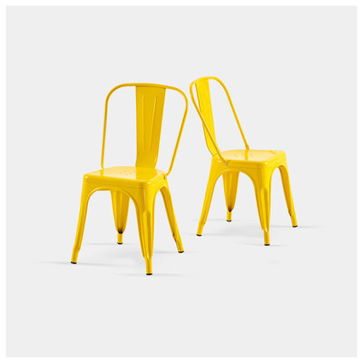 Ensemble de 4 chaises de salle à manger industrielles en métal jaune ultrabrillant