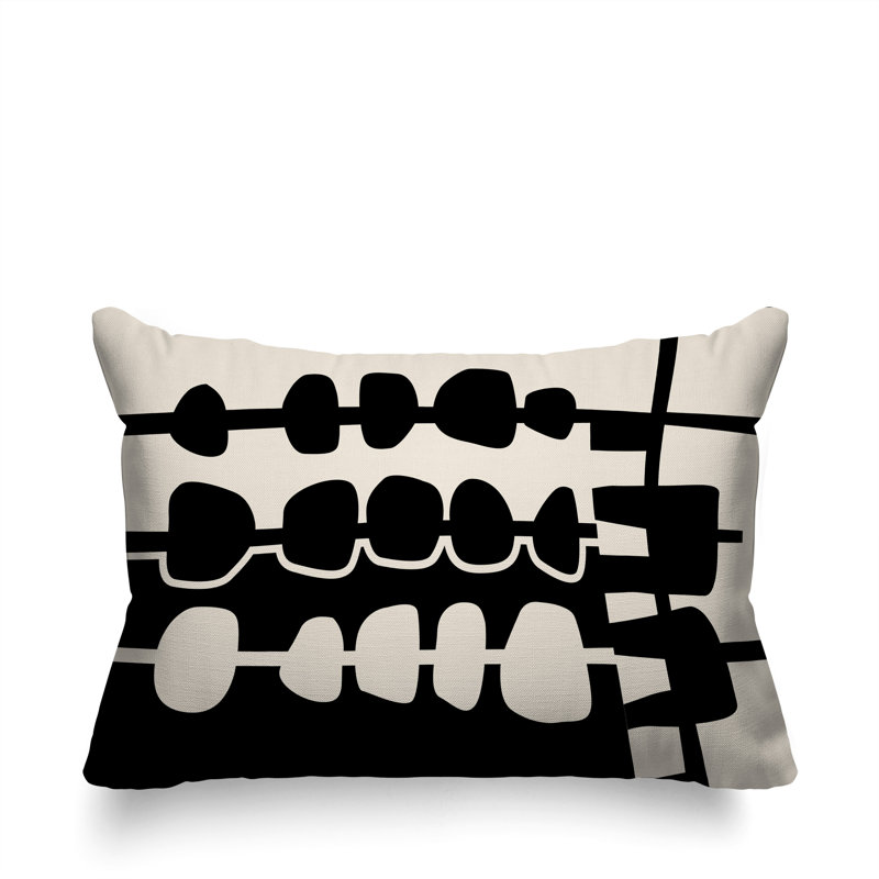Oreiller rectangulaire réversible intérieur / extérieur Dola, Noir / blanc cassé, H 14 po x l 20 po