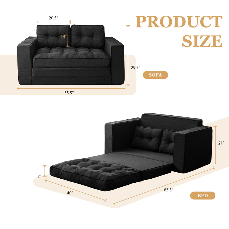 Canapé Bean Bag, canapé-lit 3 en 1, Noir