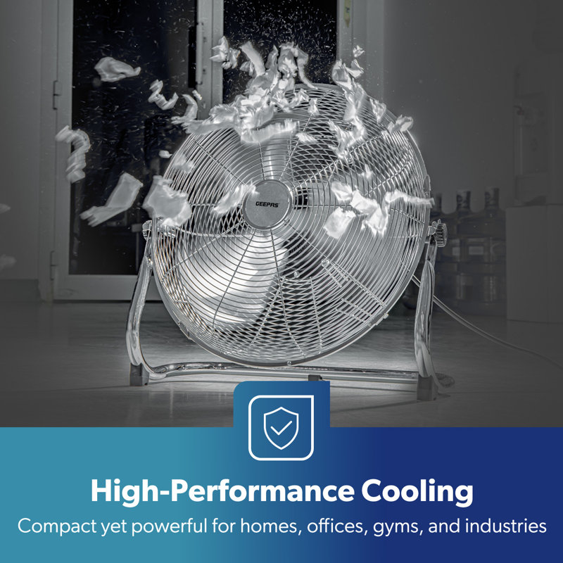 GEEPAS 16 Inch Floor Fan, Floor Standing Cooling Fan with 3 Speed, Tilt Function - Chrome Gym, Electric Portable Cooling Fan, 3 Blades for Powerful Air Circulation Ideal for Home, Garage, Office