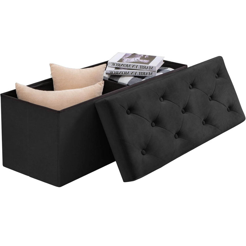 Velvet Storage Bench, Black
