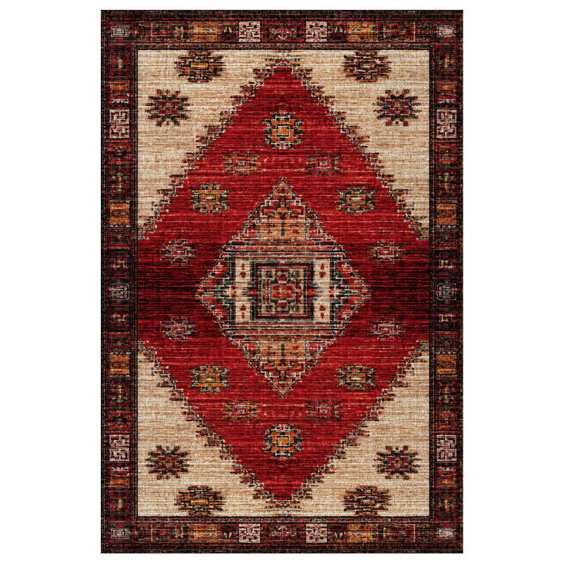 Strawbridge Red Beige Brown Moroccan Machine Printed Cotton Polyester Area Rug, Runner 2'8" x 13'2"
