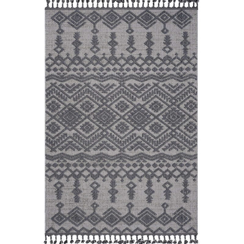 6x9 Area Rug Loom & , White Gray, Traditional Style, Indoor Outdoor, Stain , Non Shedding, Pet And Safe, , Easy Maintenance, 0.28" Pile Rug, Indoor/outdoor, Resistance, No , 0.28 Inch