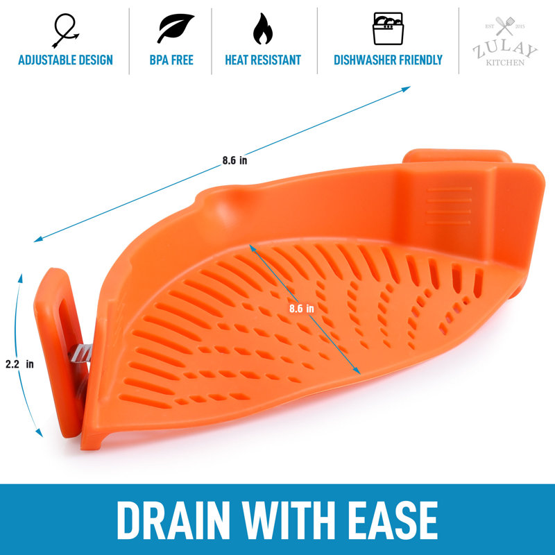Zulay Kitchen Silicone Strainer with Clips, Orange
