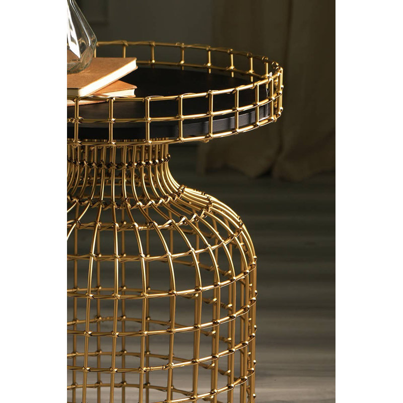 Table d'appoint | Cage à oiseaux ronde dorée | 18,5 x 18,5 x 23 po