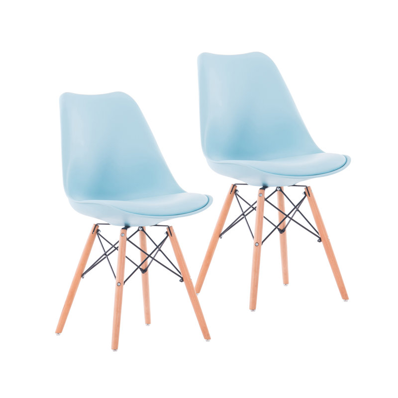 Ensemble de 2 chaises de salle à manger Clarion de style Mid-Century moderne avec pieds en bois, facile à assembler, Bleu