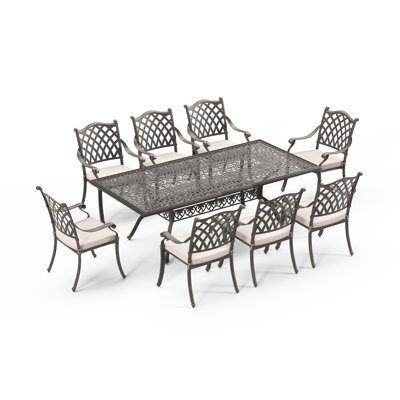 Amechi 86.4'' Rectangular 8 - Person Outdoor Dining Set with Cushions