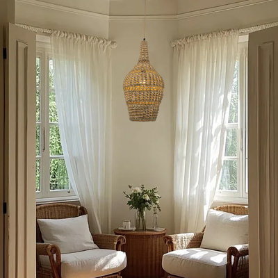 Luminaire suspendu en or 24 po Ambrozie Rattan Coastal Boho