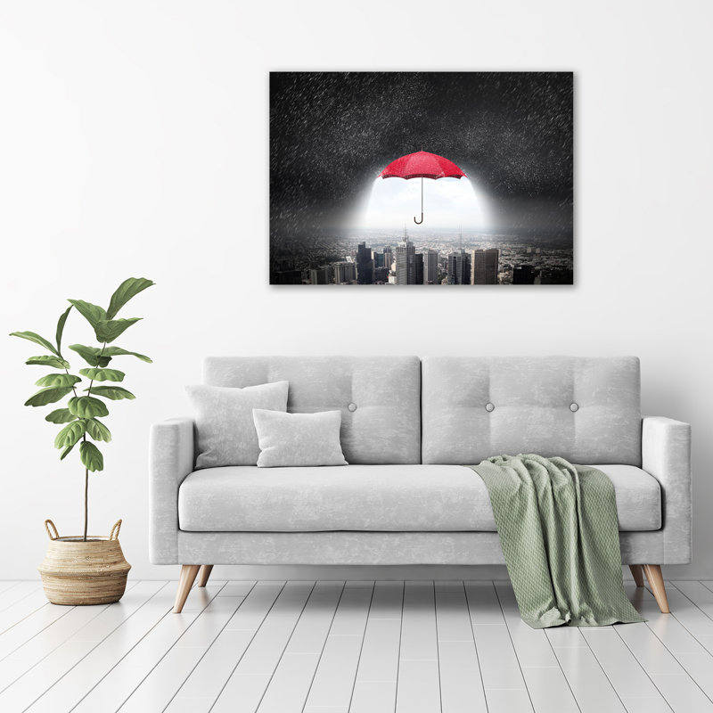 Umbrella Over The City - No Frame Print on Glass