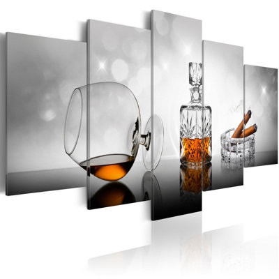 Whisky et sigars sur toile, reproduction de 5 pièces