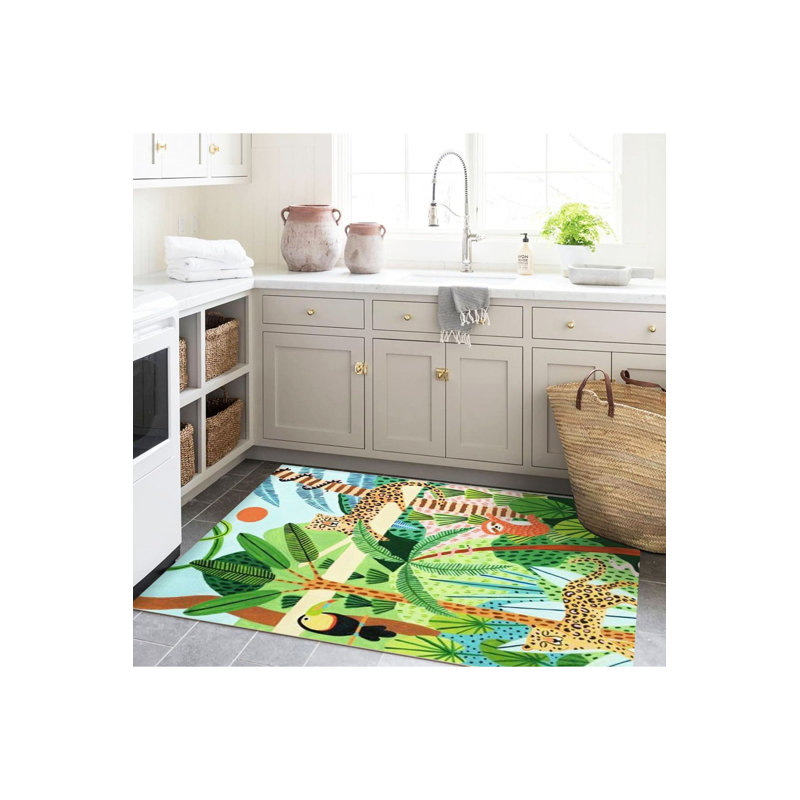 Tapis décoratif tropical à motif tissé tropical, Sous-tapis rectangulaire 2 pi 6 po x 4 pi 11 po