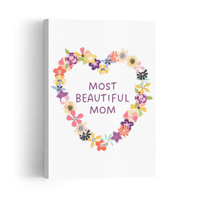 Colorful Floral Mom Heart Colorful Flower Spring Wall Art Print by Ohkimiko - Wrapped Canvas Print