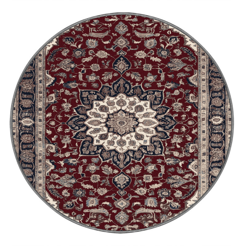 Machine Washable Persian Gray Area Rug, Round 4'