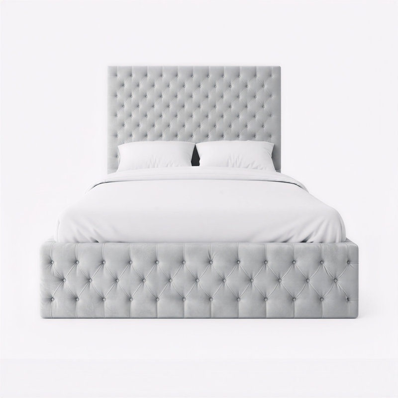 Upholstered Velvet Bed Frame, Double, Silver