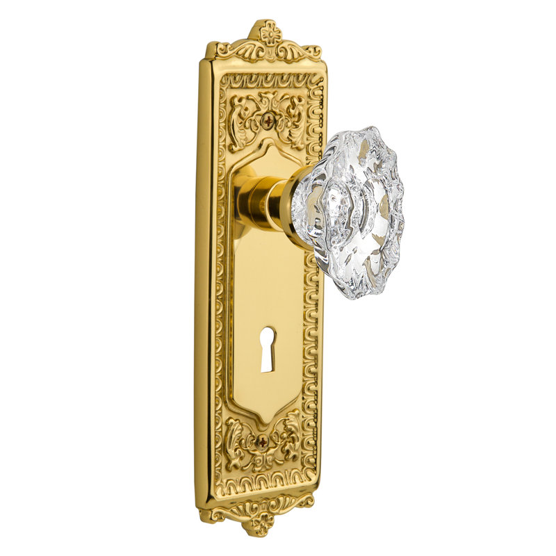 Egg & Dart Plate with Decorative Keyhole and Chateau Door Knob, Unlacquered Brass, 2-3/4"