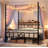 Metal Canopy Bed Frame With Storage Headboard And 4 Removable Posts-1328491336-1328491343