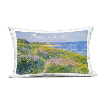 Impressionist Smudged Coast Outdoor Printed Pillow design by Petal Prints Design
