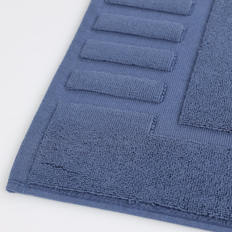 Tapis de bain 100% coton à bordure géométrique , Marine
