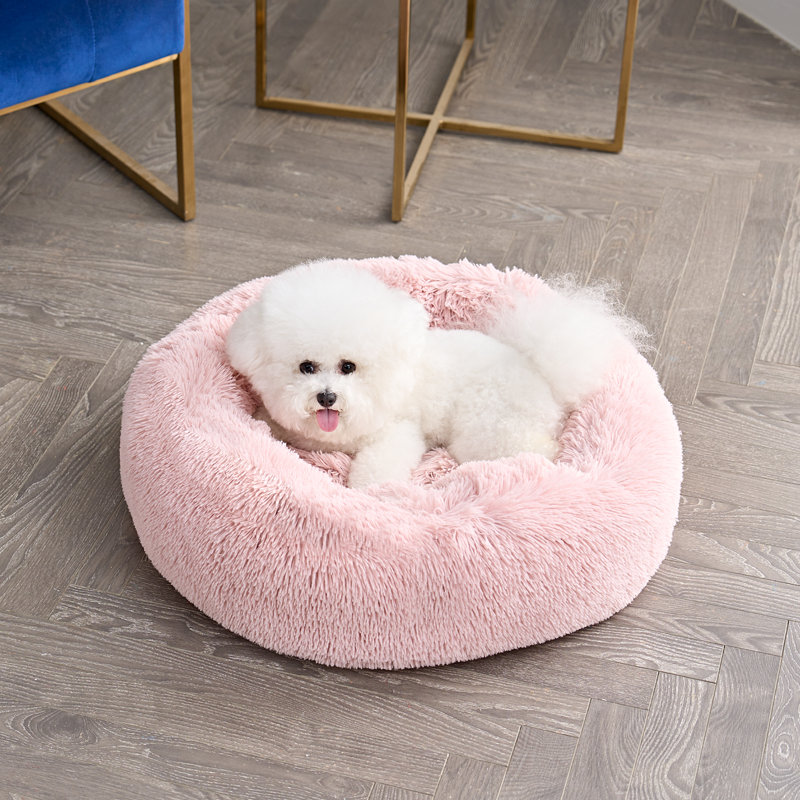Large Pink Faux Fur Round Pet Bed