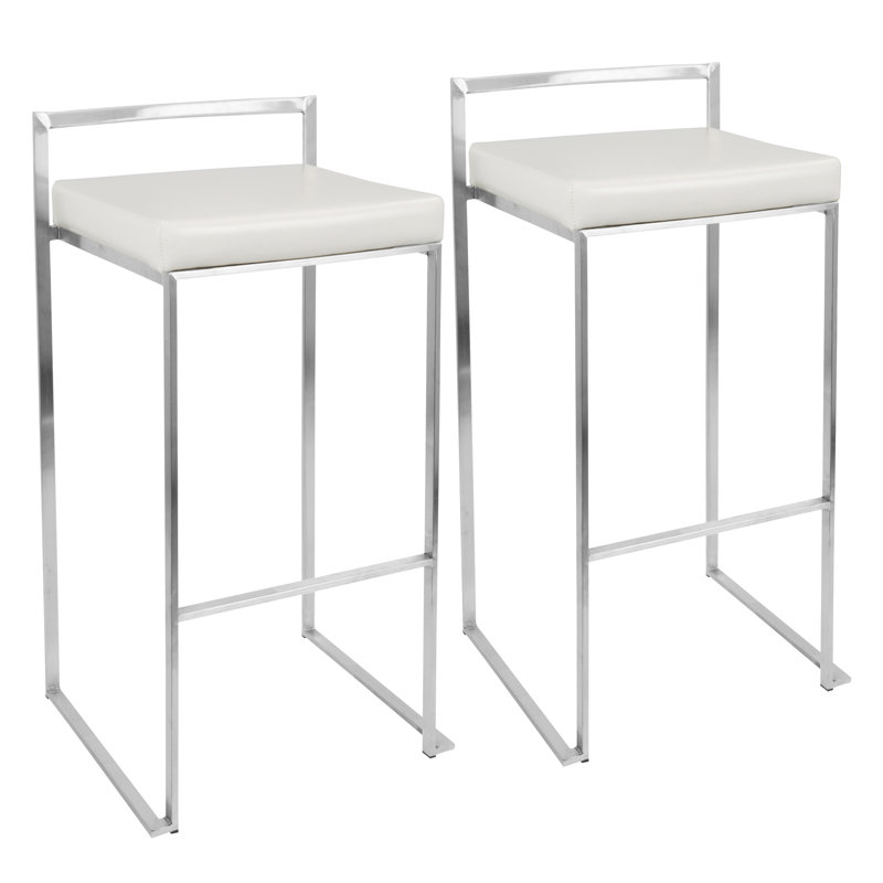Tabouret de bar et de comptoir Derik, Acier inoxydable, Simili cuir blanc, Tabouret de bar (siège d'une hauteur de 31 po)