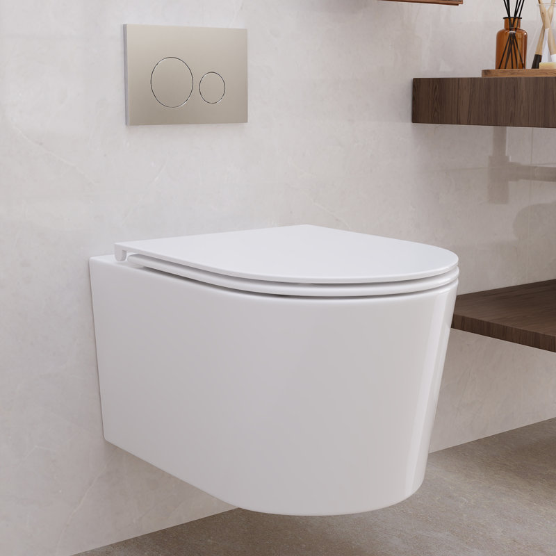 Deervalley DV-1F0379 Wall-Hung Toilet, Rimless Design, High-Efficiency Dual Flush 1.1/1.6 GPF, Concealed Tank Compatible, Compact Elongated Bowl, White Ceramic, Space-Saving, Modern Bathroom Fixture