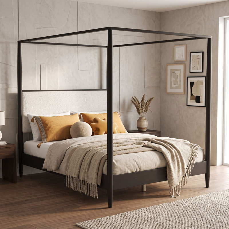 Lit plateforme Mid-Century, Grand lit, Noir