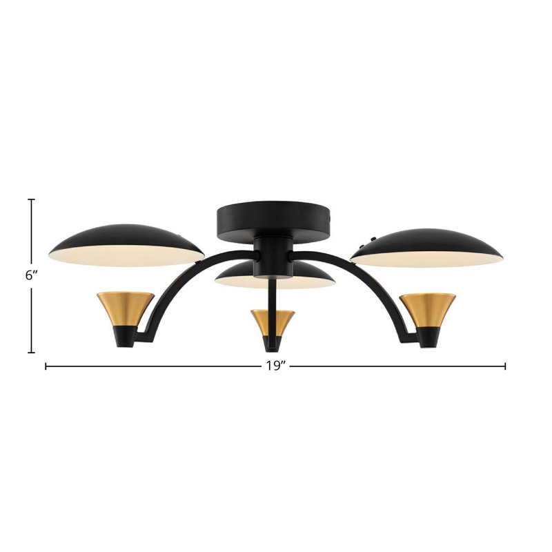 Fixation semi-encastrée Redding 3 LT noir mat avec laiton d'hiver Kalco