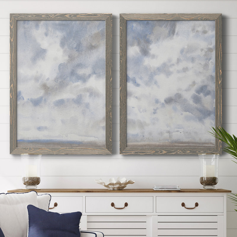 Toile encadrée de qualité supérieure bleu ciel III - prête à être accrochée, Toile avec cadre gris