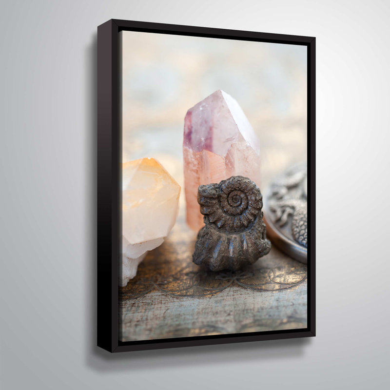 Fossile et quartz-imprimé sur toile, H 12 po x l 8 po x P 2 po, Cadre flottant