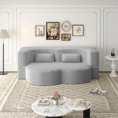 Canapé-lit moderne avec 2 coussins, canapé-lit en velours côtelé moelleux convertible, matelas pliant double de 15 po pour le salon, lit d'invité, sans assemblage requis, gris clair