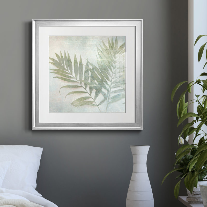 «Soft Leaves III» par J Paul, reproduction d'art sur papier encadrée, Papier avec cadre argenté