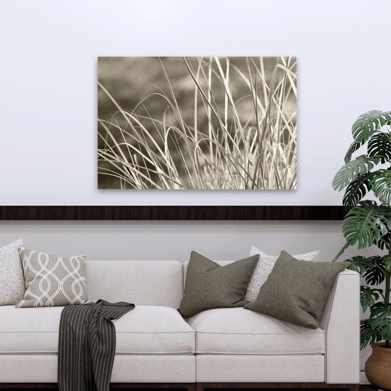 Au bord de l'étang - art contemporain abstrait avec herbes fines et nature, H 32 po x l 48 po